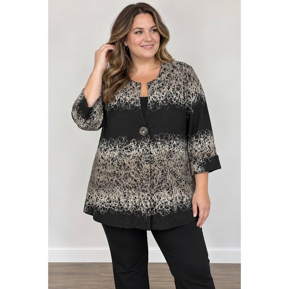 Ali Miles Jacket Women's 2X Abstract Button Front Office Work Wear Black White
